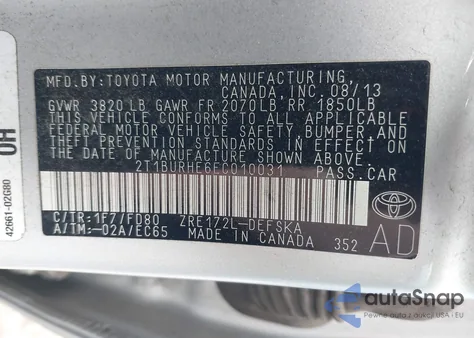 2014 Toyota Corolla S Plus from USA, damaged, VIN 2T1BURHE6EC010031